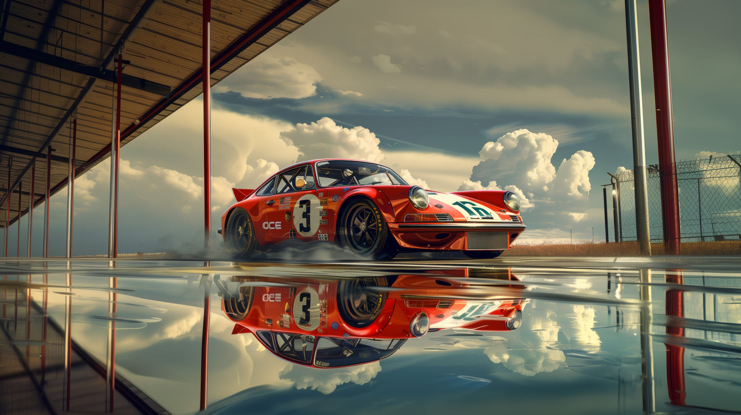 Digital Art Download - Red Race Car Readies for the Track