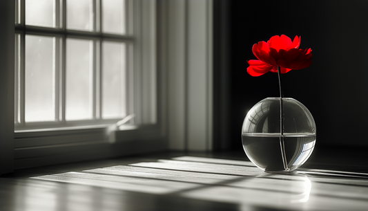 Digital Art Download - Black & White Interior with Single Red Flower