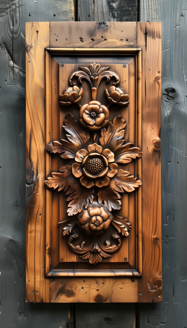 Digital Art Download - Wood Carving of Flower Trio