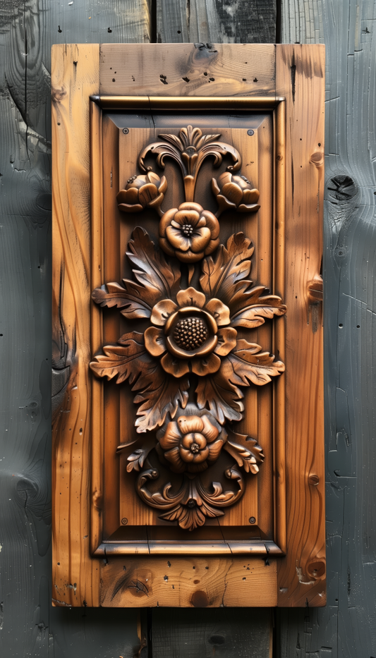 Digital Art Download - Wood Carving of Flower Trio