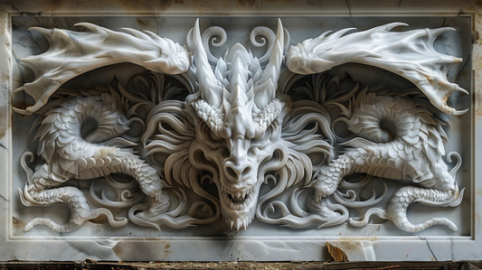 Digital Art Download - 3D Marble Sculpture of Fierce Medieval Dragon