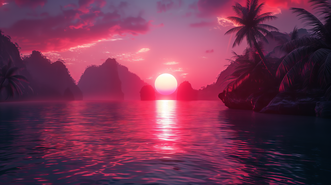 Digital Art Download - Synth-wave Sunrise