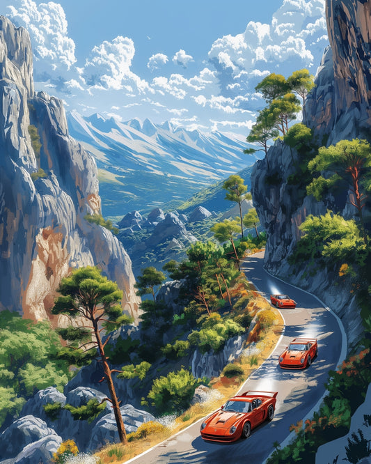 Digital Art Download - Car Journey in Landscape Illustration